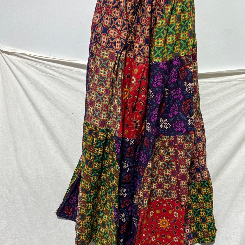 Boho Patchwork Skirt * Long Gypsy Hippie Tiered in 100% Silky Rayon * Maxi Full
